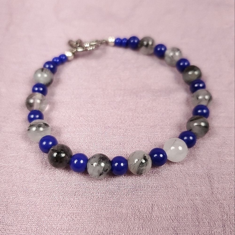 🎉HP~7/28/22🎉🦋 Tourmalinated Quartz Blue Beaded Bracelet 🦋1/$14~2/$24~3/$30🦋